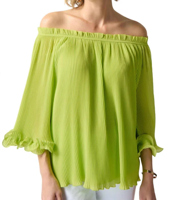 Cool Prices Off The Shoulder Pleated Top In Key Lime