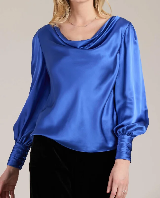 Fashion Forward Femininity Olivia Charmeuse Top In Sapphire