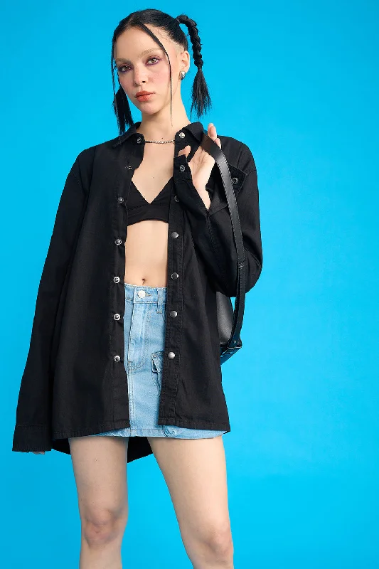 Contemporary Casual Deals Black One Pocket Oversized Unisex Shirt