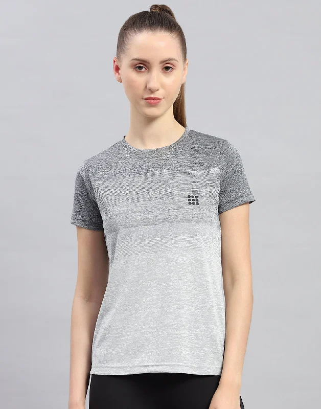 Massive Selection Sale Women Grey Stripe Round Neck Half Sleeve Top