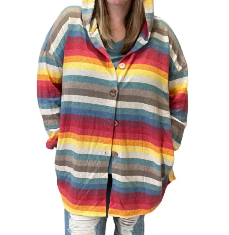 Chic Trend Collection Stripe Hooded Top In Red/teal