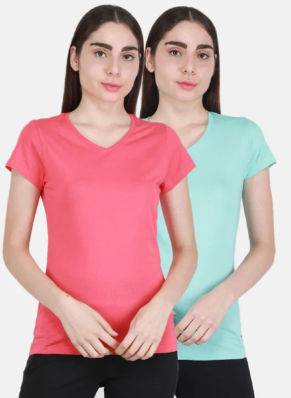 Casual Chic Women Pink & Aqua Blue Solid Top 2 Pc Set