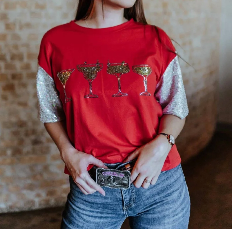 Vintage-Inspired Style Offers Cocktail Time Holiday Top In Red