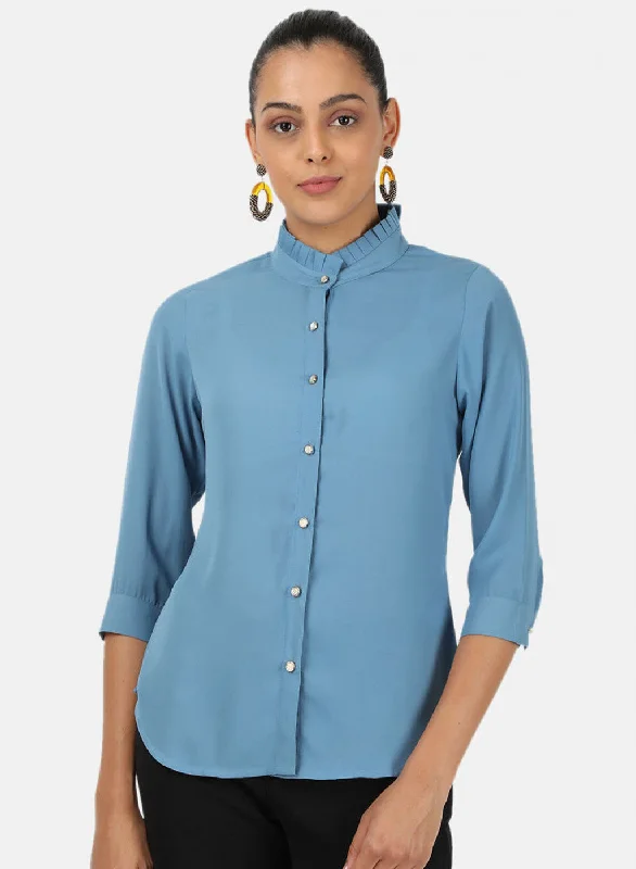 Embrace New Fashion Womens Blue Plain Top