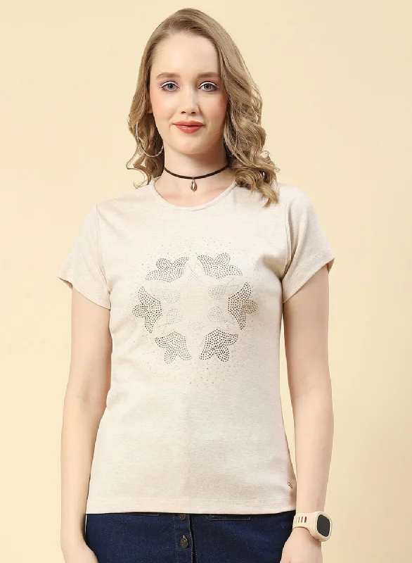 Discover Promotions Women Beige Printed Top