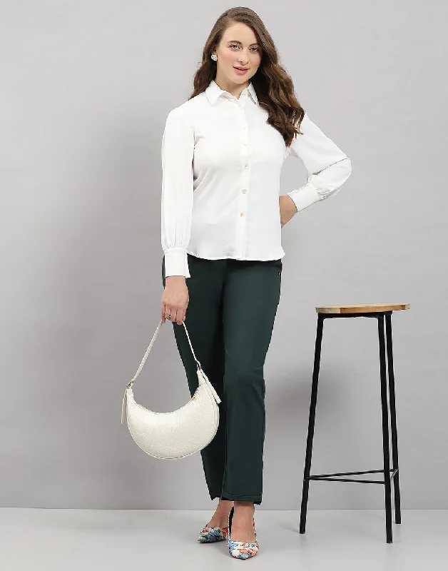 Sophisticated Fashion Women White Solid Collar Full Sleeve Top