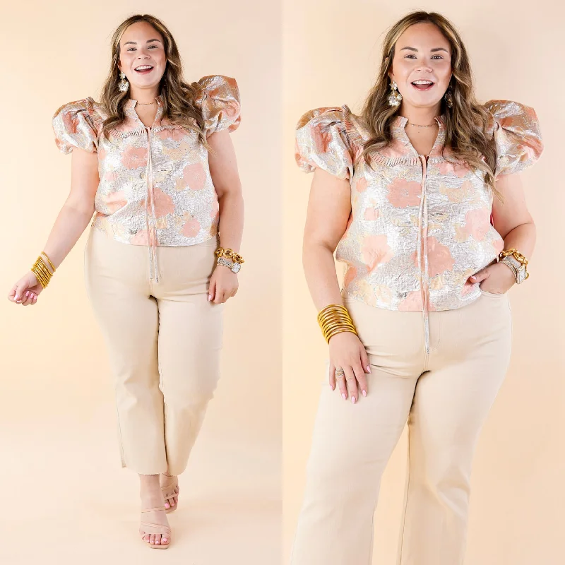 Huge Price Cut BuddyLove | Leeland Puff Sleeve Top in Sugar Cube (Silver and Peach)