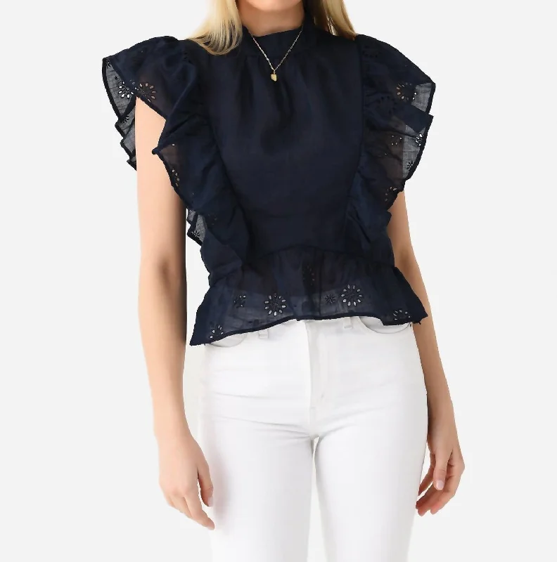 Trend Alert Eyelet Peplum Top In Navy