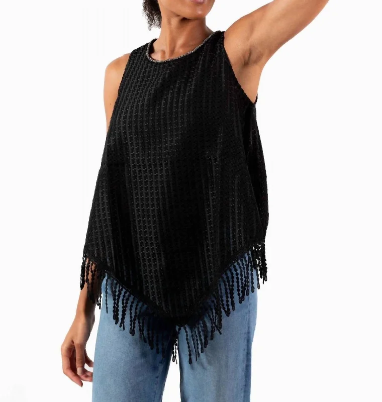 Style Revolution Silver Trim Fringe Top In Black