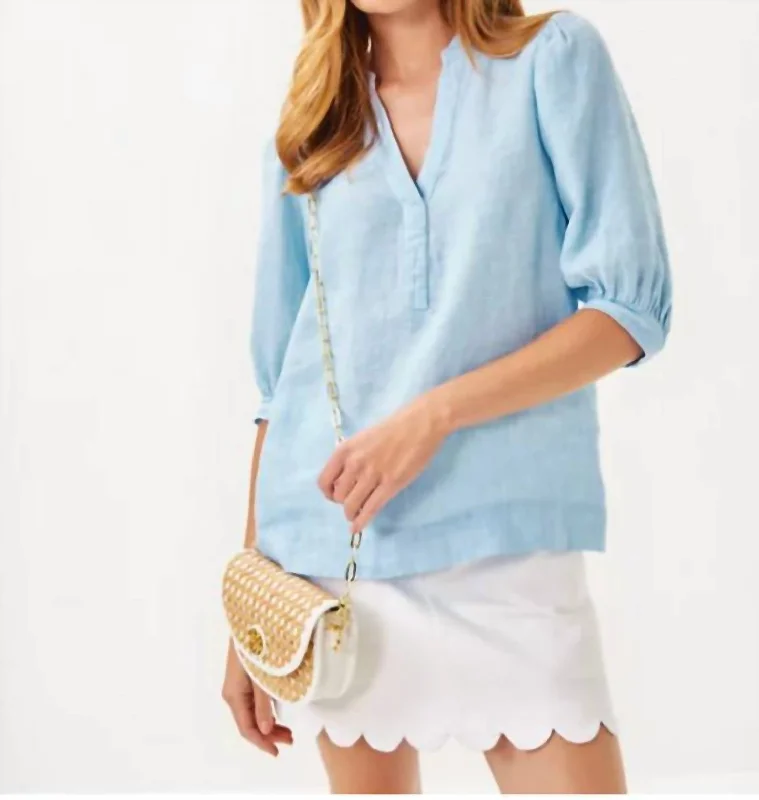 Fall Sale, Prices Drop Mialeigh Linen Top In Blue Peri