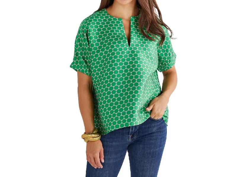 Evening Elegance Betsy Jacquard Polkadot Top In Kelly Green