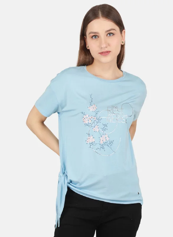 Exclusive Designer Style Deals Women Sky Blue Printed Top