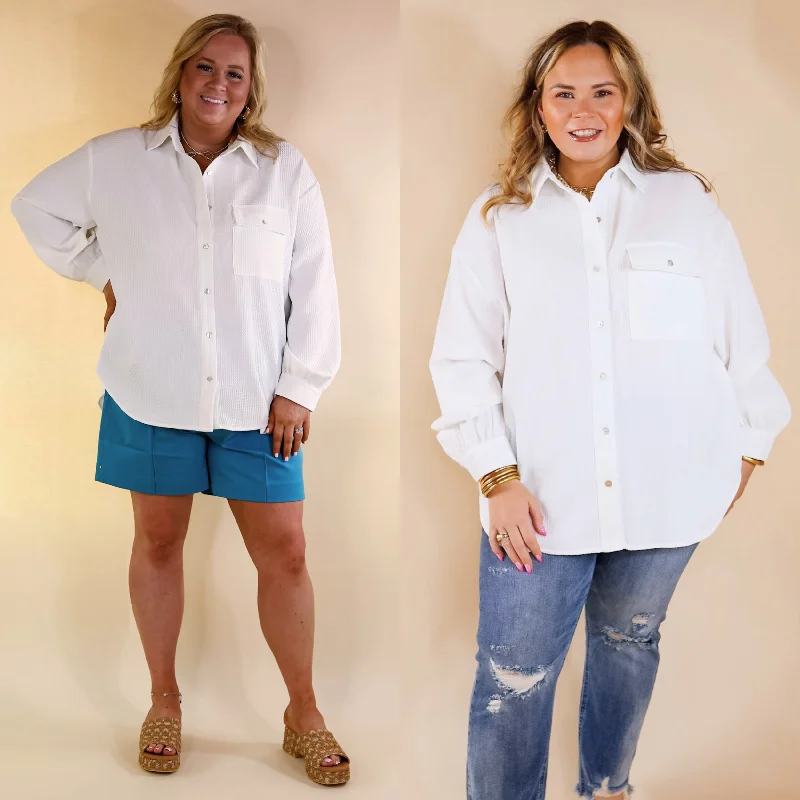 Catch Every Fashion Trend Escaping Ordinary Waffle Weave Button Up Top in Ivory