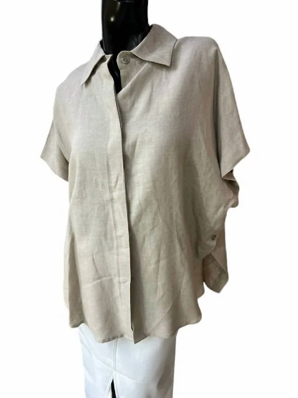 Casual Yet Chic Sales Button Linen Top In Fawn