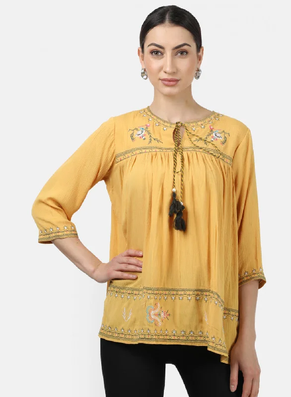 Exclusive Fashion Deals Womens Mustard Embroidered Tops