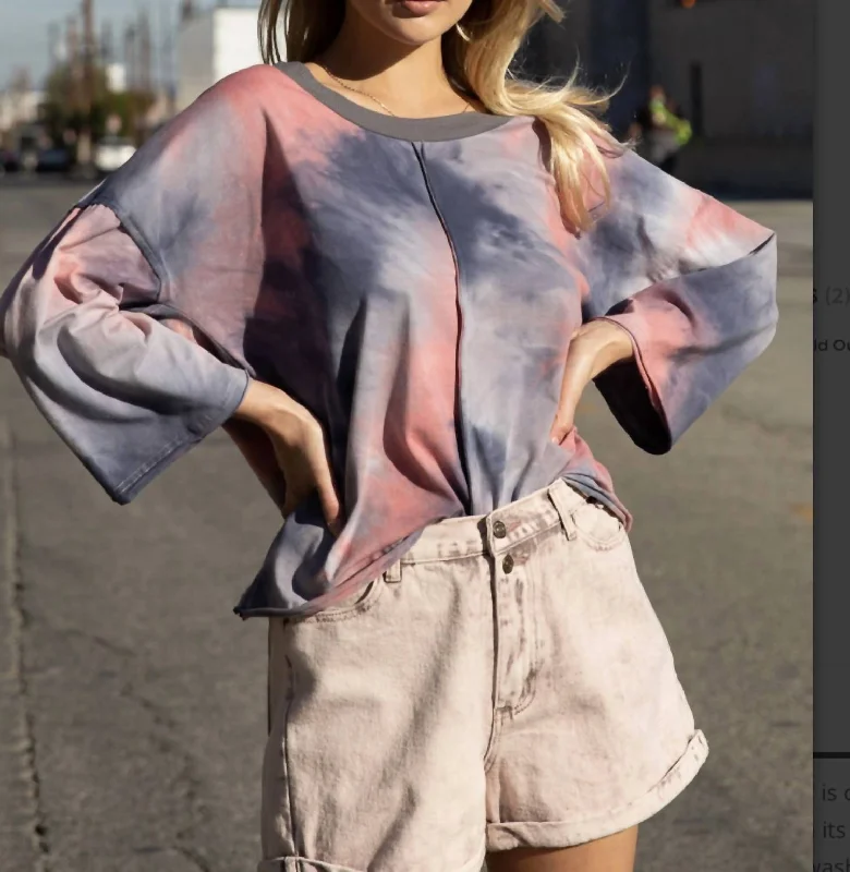 Classic Modern Offers Tie Dye Top In Indigo Pink Blend