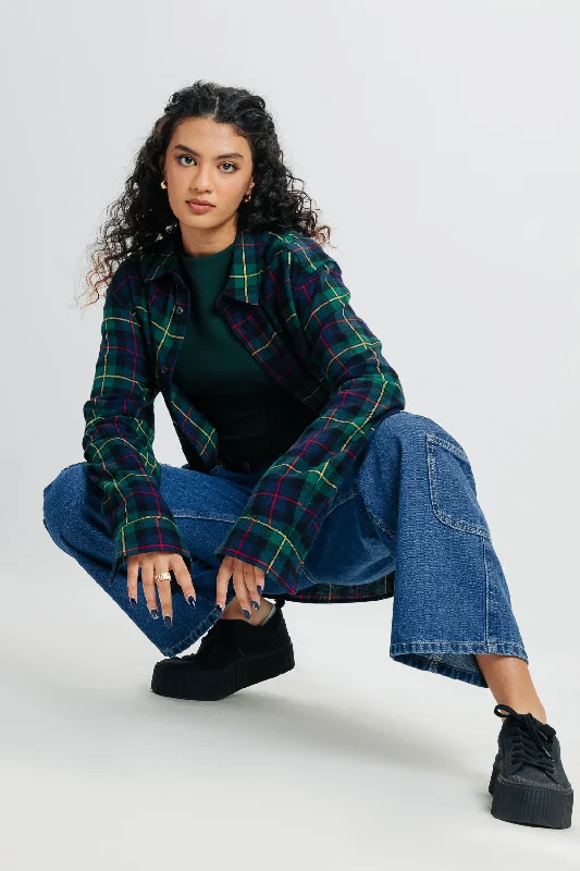 Enjoy Discount Dark Green Plaid Shirt