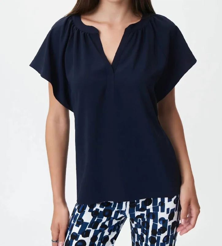 Top Brand Discounts Slit Neckline Top In Midnight Blue