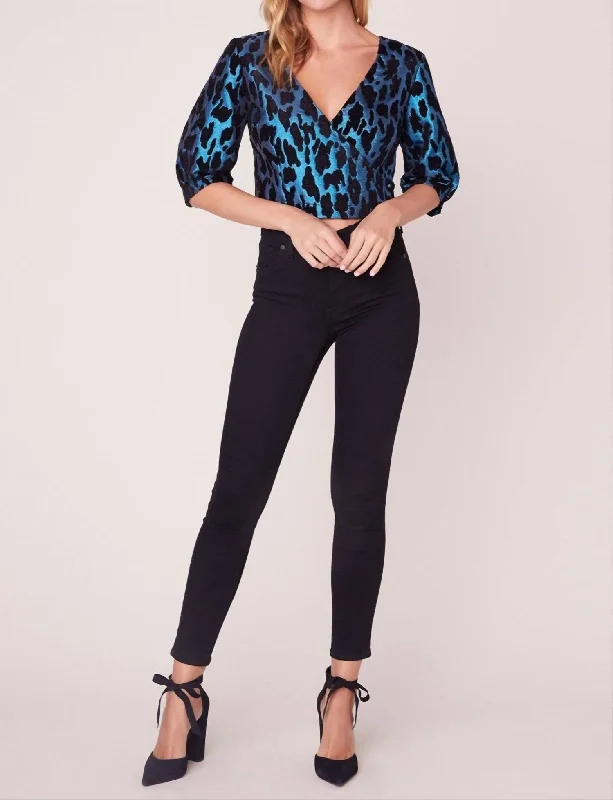 Timeless Elegance Redefined Leopard Metallic Top In Blue