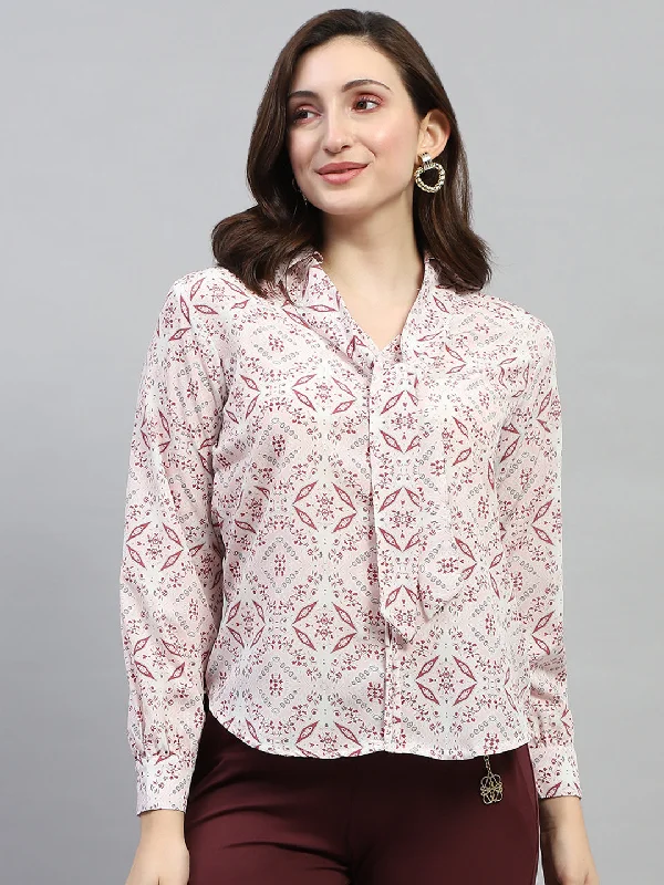 Sporty Fashion Offers Women Pink Printed Collar Full Sleeve Top