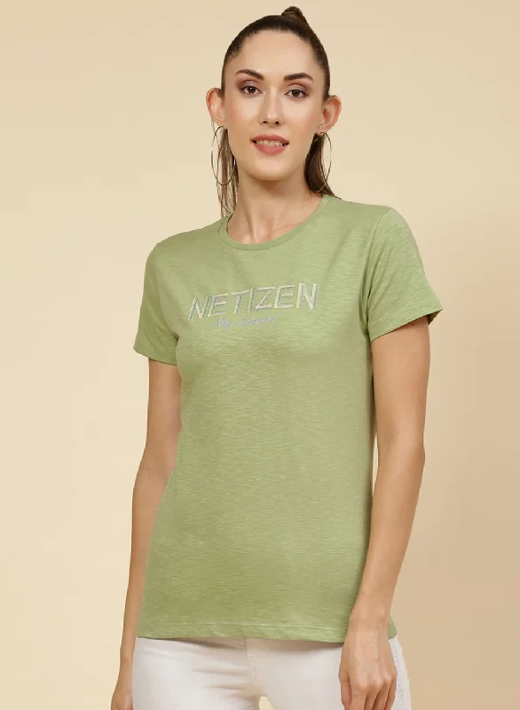 Limited Time Flash Sale Women Green Embroidered Top