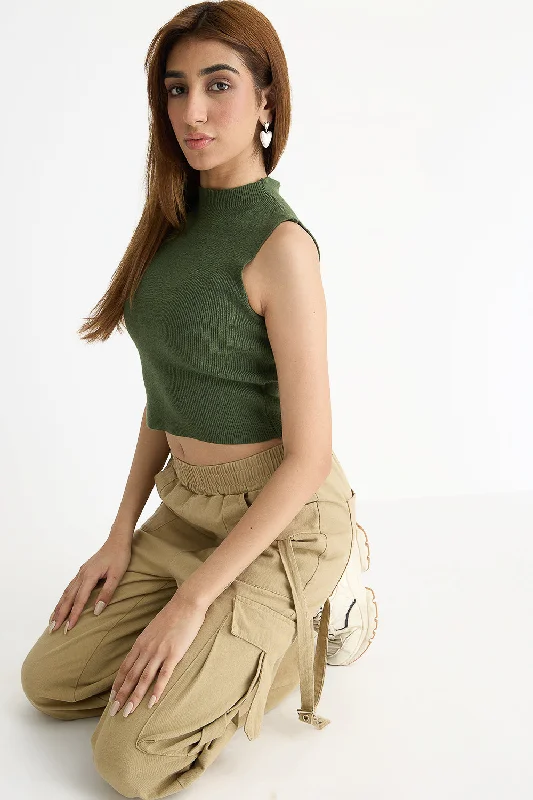 Vibrant Style Promotions Ribbed Turtle Neck Olive Green Top