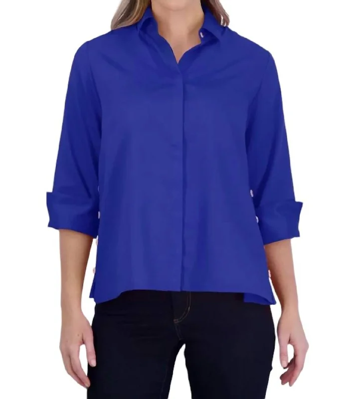 Get The Latest Trends Beatrice No Iron Solid Sateen Shirt In Sapphire