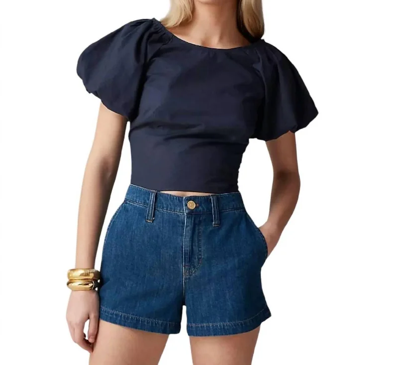 Unbeatable Deals Fitted Puff-Sleeve Top In Navy Blue