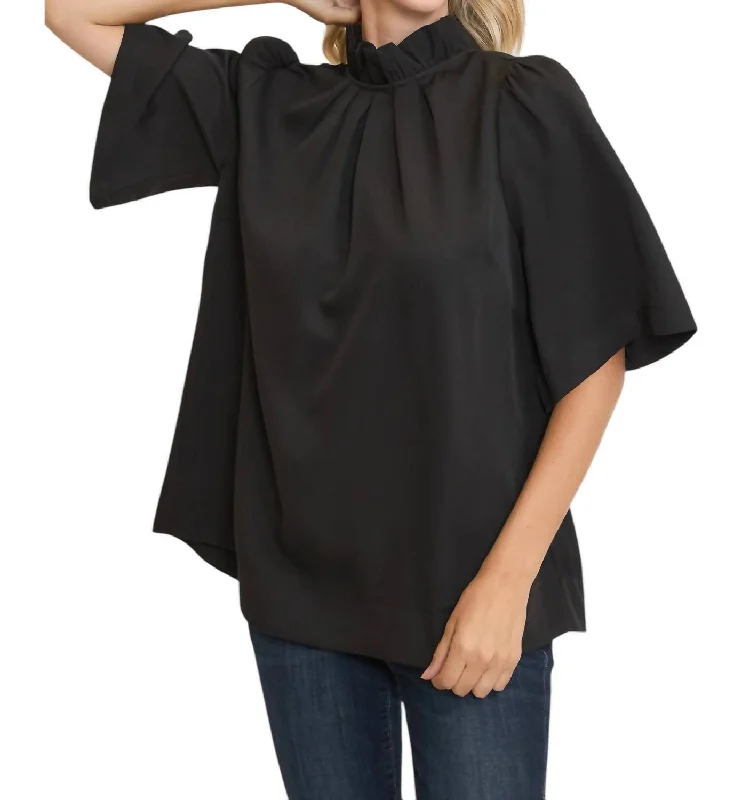 Modern Fashion Sale Bell Sleeve Back Bow Tie Top In Black