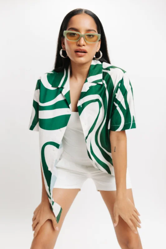 Trend Leading Collection Green Abstract Printed Shirt