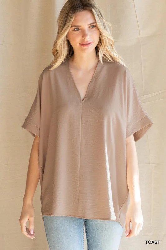 Athleisure Style Sale Solid V-Neck Boxy Top