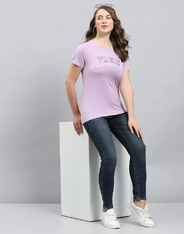 Casual Chic Deals Women Purple Solid Round Neck Half Sleeve Top