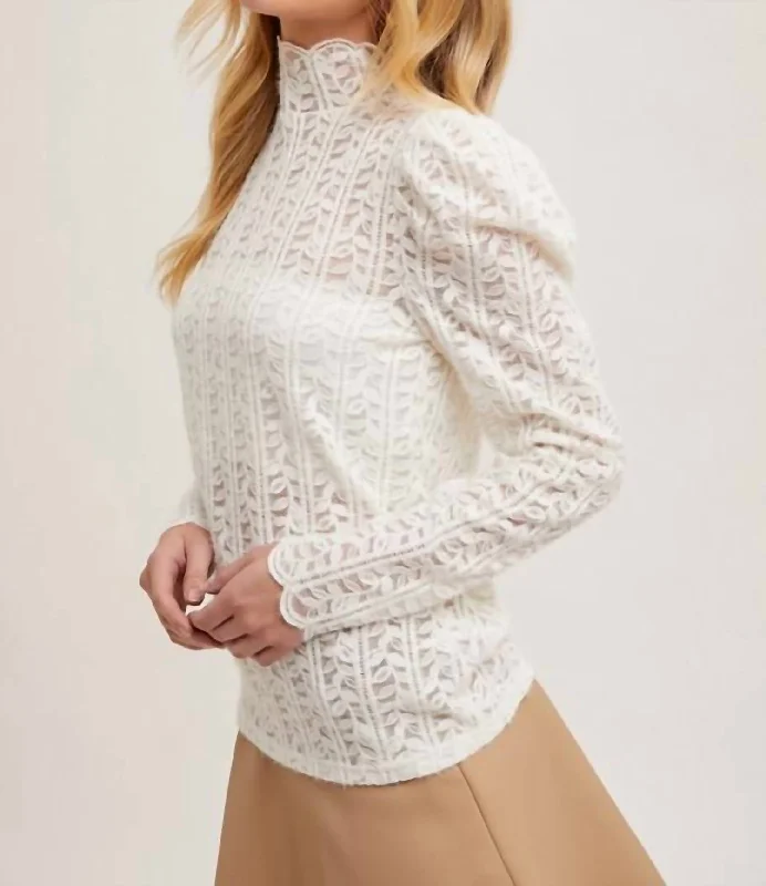 Fashion Frontiers Mock Neck Sheer Lace Top - Ivory