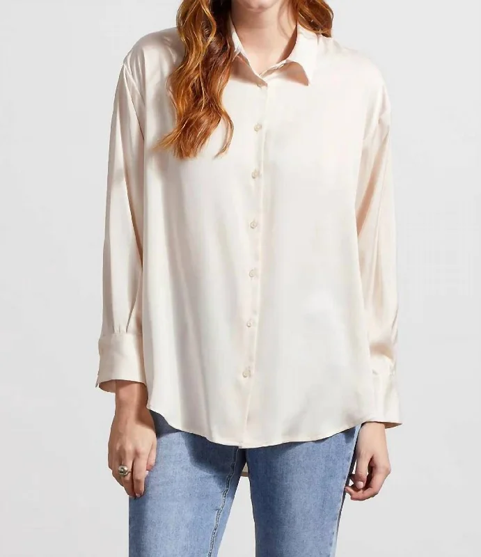 Limited Time Flash Sale Flowy Satin Button Shirt In Blush