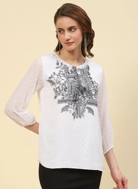 Smart Casual Deals Women White Embroidered Top