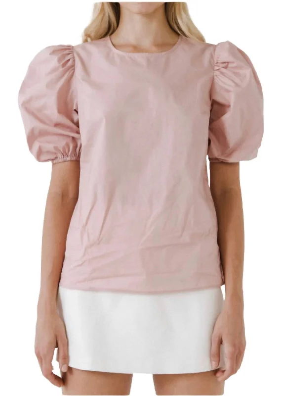 Discount Extravaganza Poplin Puffed Sleeve Top In Dusty Pink