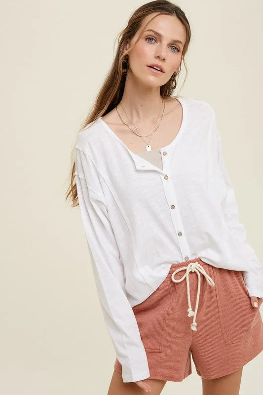 Hot Picks Button-Up Cotton Slub Top