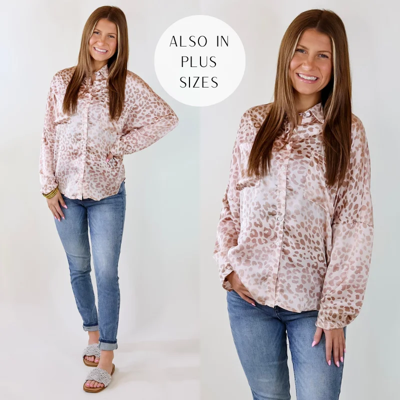 Exclusive Sale A Perfect Day Leopard Print Button Up Top in Champagne