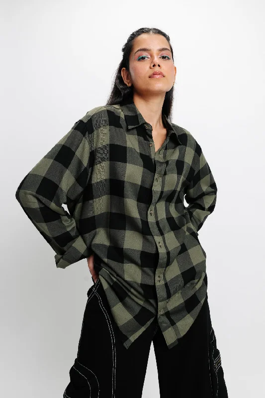 Mega Sale Olive Green Checkered Viscose Blend Shirt