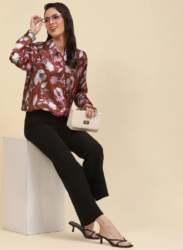 Absurdly Cheap Sale Women Rust Brown Printed Top