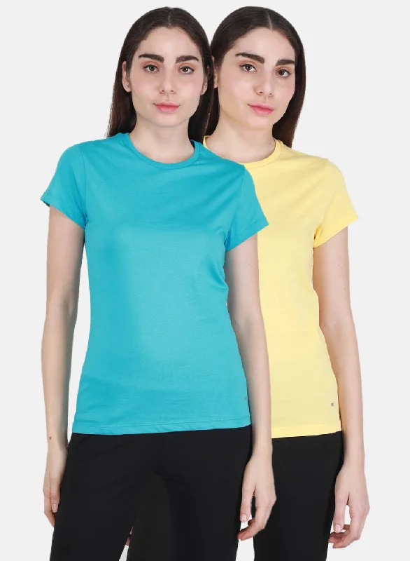 Big Savings Women Yellow & Turquoise Blue Solid Top 2 Pc Set