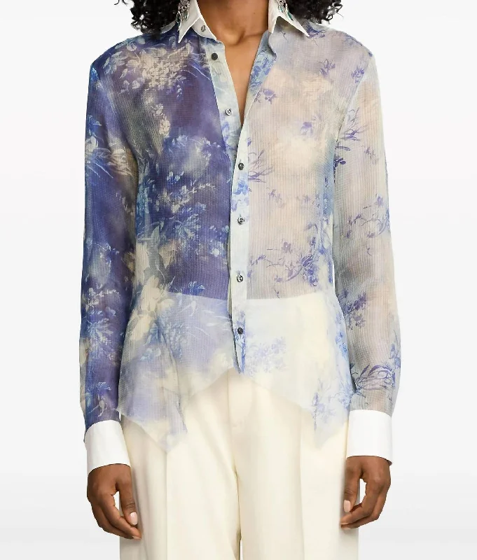 You'll Love Us Because Nancie Gazaar Floral Silk Shirt In Blue Multi