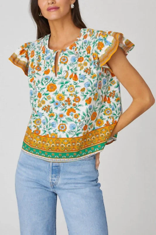 Unbeatable Deals Paz Top In Ivory/lt Blue/saffron Multi