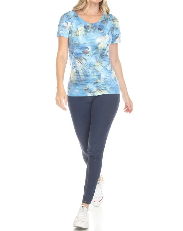 Trendy Women's Wear Collection Sunken City Lightweight Crinkle Burnout Top In Blue