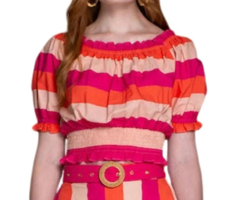 Limited Edition Smocked Sleeve Gia Top In Bellini Stripe