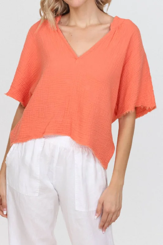 Clearance Sale, All Cheap Gauze Top In Papaya