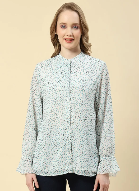 Comfort Meets Fashion Women Blue Printed Top