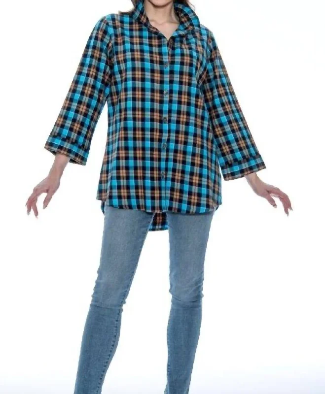 Luxury Casual Deals Flannel Plaid Top In Blue