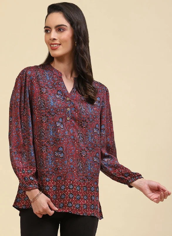 Seasonal Picks Women Maroon Printed Top