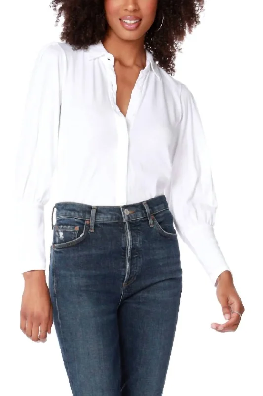 Forward Trendsetter Sleeve Button Up Top In White